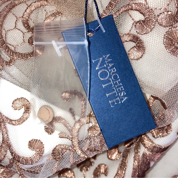 Marchesa Notte Prom Gown Embroidered Lace Formal Cream & Gold Maxi Dress 6 NWT - Picture 12 of 16
